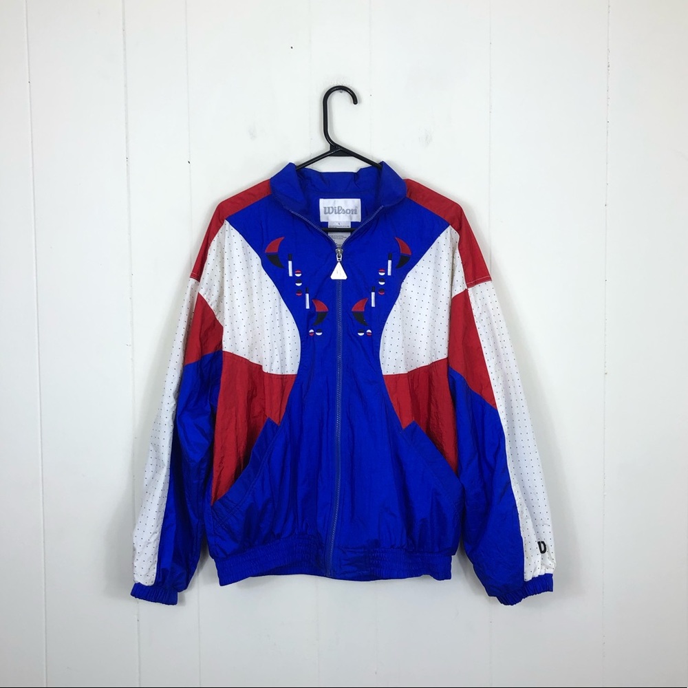 Vintage 90s Wilson Blue Red & White Colorway Windbreaker Sz L‎